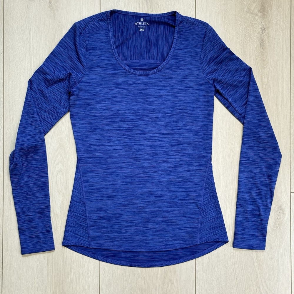 Athleta Blue Long Sleeve Performance Top Women's XXS Stretch Thumb Holes Gym